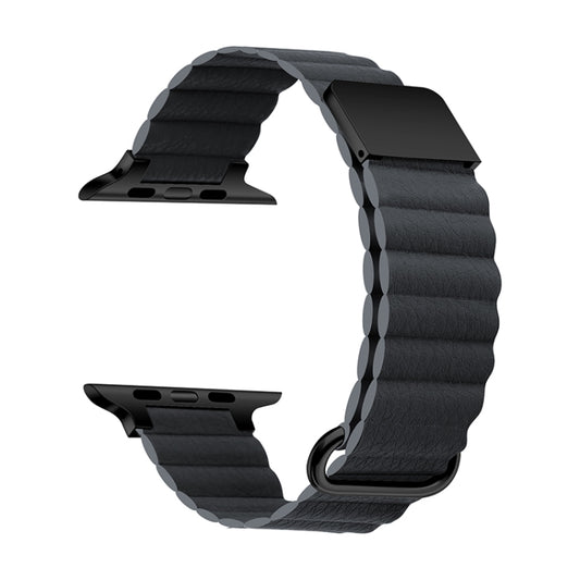 Magnetic Leather Strap Watch Band For Apple Watch Series 9&8&7 41mm / SE 3&SE 2&6&SE&5&4 40mm / 3&2&1 38mm(Black Buckle Space Grey) by bashfashion