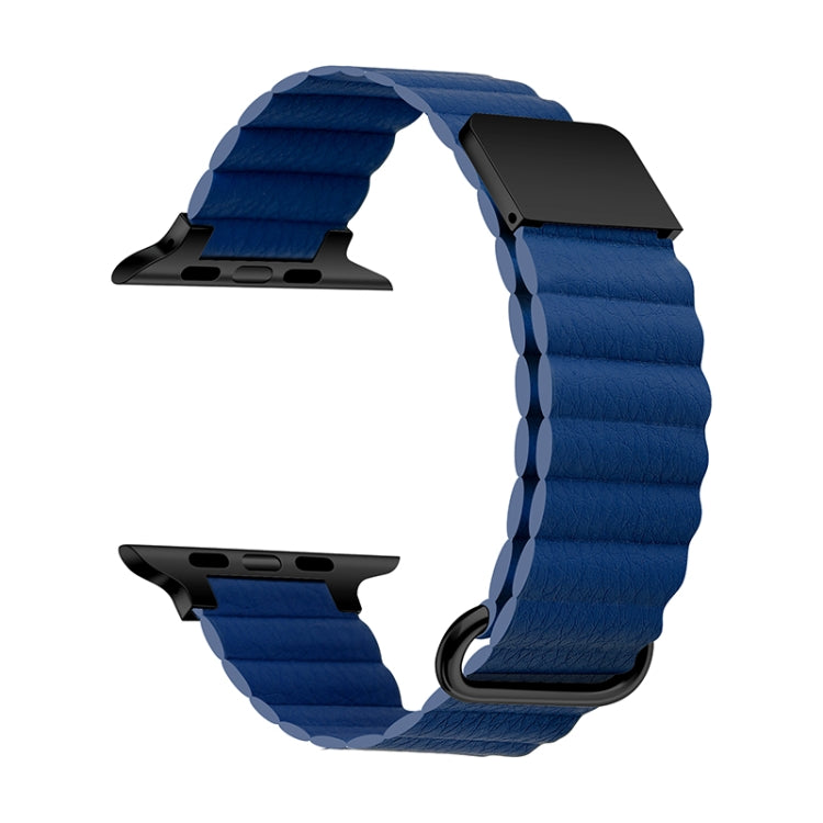 Magnetic Leather Strap Watch Band For Apple Watch Series 9&8&7 41mm / SE 3&SE 2&6&SE&5&4 40mm / 3&2&1 38mm(Black Buckle Midnight Blue) by bashfashion