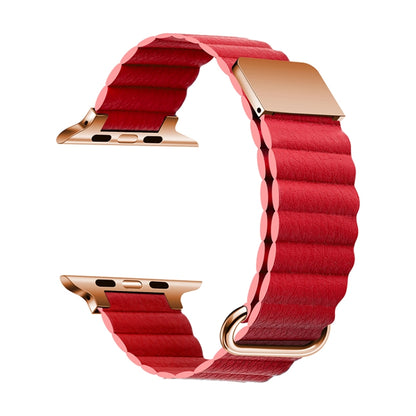 Magnetic Leather Strap Watch Band For Apple Watch Series 9&8&7 41mm / SE 3&SE 2&6&SE&5&4 40mm / 3&2&1 38mm(Rose Gold Buckle Red) by bashfashion
