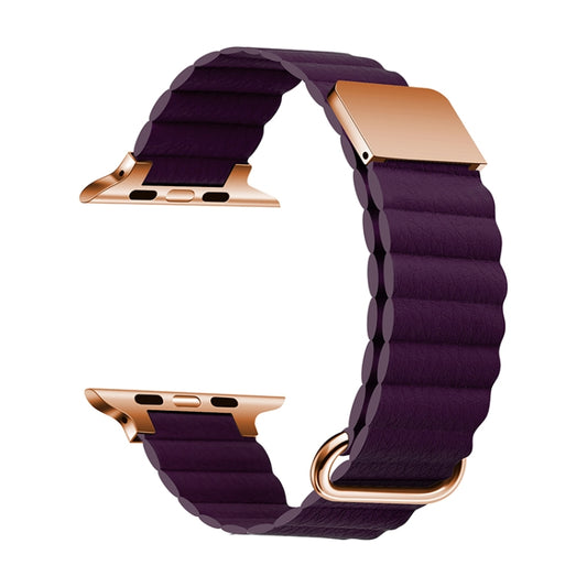 Magnetic Leather Strap Watch Band For Apple Watch Series 9&8&7 41mm / SE 3&SE 2&6&SE&5&4 40mm / 3&2&1 38mm(Rose Gold Buckle Crimson Cherry) by bashfashion