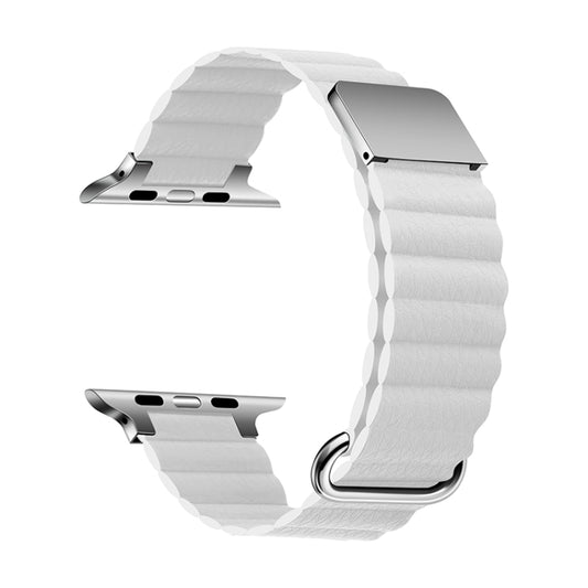 Magnetic Leather Strap Watch Band For Apple Watch Series 9&8&7 41mm / SE 3&SE 2&6&SE&5&4 40mm / 3&2&1 38mm(Silver Buckle White) by bashfashion