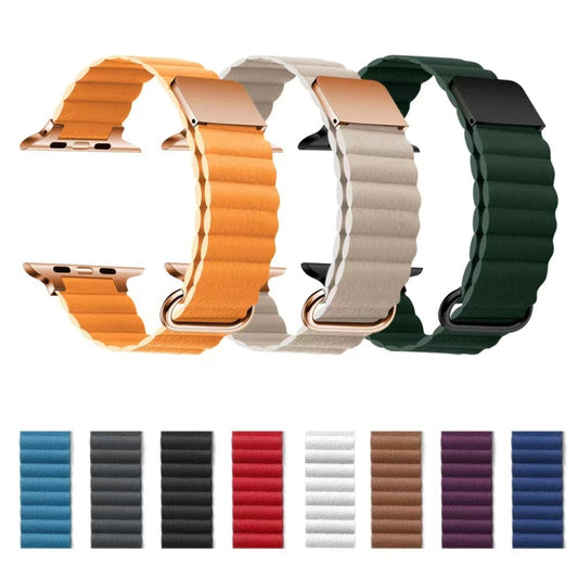 Magnetic Leather Strap Watch Band For Apple Watch Series 9&8&7 41mm / SE 3&SE 2&6&SE&5&4 40mm / 3&2&1 38mm(Rose Gold Buckle Crimson Cherry) by bashfashion