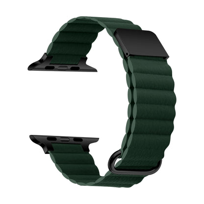 Magnetic Leather Strap Watch Band For Apple Watch Ultra 49mm&Watch Ultra 2 49mm / Series 9&8&7 45mm / SE 3&SE 2&6&SE&5&4 44mm / 3&2&1 42mm(Black Buckle Green) by bashfashion