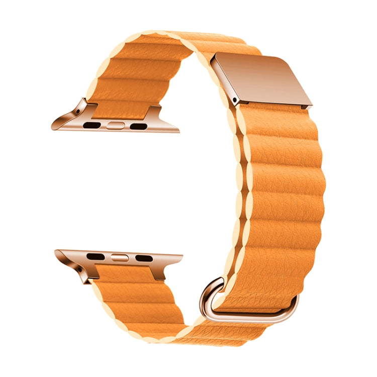 Magnetic Leather Strap Watch Band For Apple Watch Ultra 49mm&Watch Ultra 2 49mm / Series 9&8&7 45mm / SE 3&SE 2&6&SE&5&4 44mm / 3&2&1 42mm(Rose Gold Buckle Ling Grass) by bashfashion