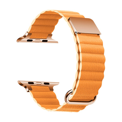 Magnetic Leather Strap Watch Band For Apple Watch Ultra 49mm&Watch Ultra 2 49mm / Series 9&8&7 45mm / SE 3&SE 2&6&SE&5&4 44mm / 3&2&1 42mm(Rose Gold Buckle Ling Grass) by bashfashion