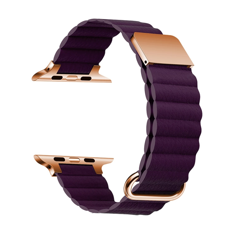 Magnetic Leather Strap Watch Band For Apple Watch Ultra 49mm&Watch Ultra 2 49mm / Series 9&8&7 45mm / SE 3&SE 2&6&SE&5&4 44mm / 3&2&1 42mm(Rose Gold Buckle Crimson Cherry) by bashfashion