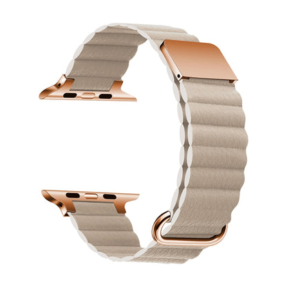 Magnetic Leather Strap Watch Band For Apple Watch Ultra 49mm&Watch Ultra 2 49mm / Series 9&8&7 45mm / SE 3&SE 2&6&SE&5&4 44mm / 3&2&1 42mm(Rose Gold Buckle Khaki) by bashfashion