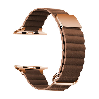 Magnetic Leather Strap Watch Band For Apple Watch Ultra 49mm&Watch Ultra 2 49mm / Series 9&8&7 45mm / SE 3&SE 2&6&SE&5&4 44mm / 3&2&1 42mm(Rose Gold Buckle Brown) by bashfashion