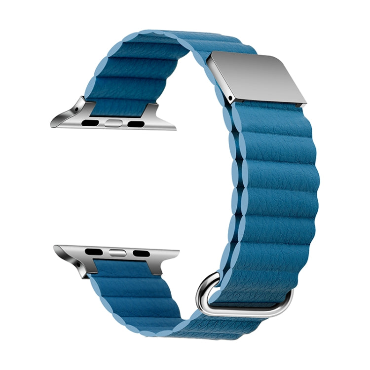 Magnetic Leather Strap Watch Band For Apple Watch Ultra 49mm&Watch Ultra 2 49mm / Series 9&8&7 45mm / SE 3&SE 2&6&SE&5&4 44mm / 3&2&1 42mm(Silver Buckle Cape Blue) by bashfashion