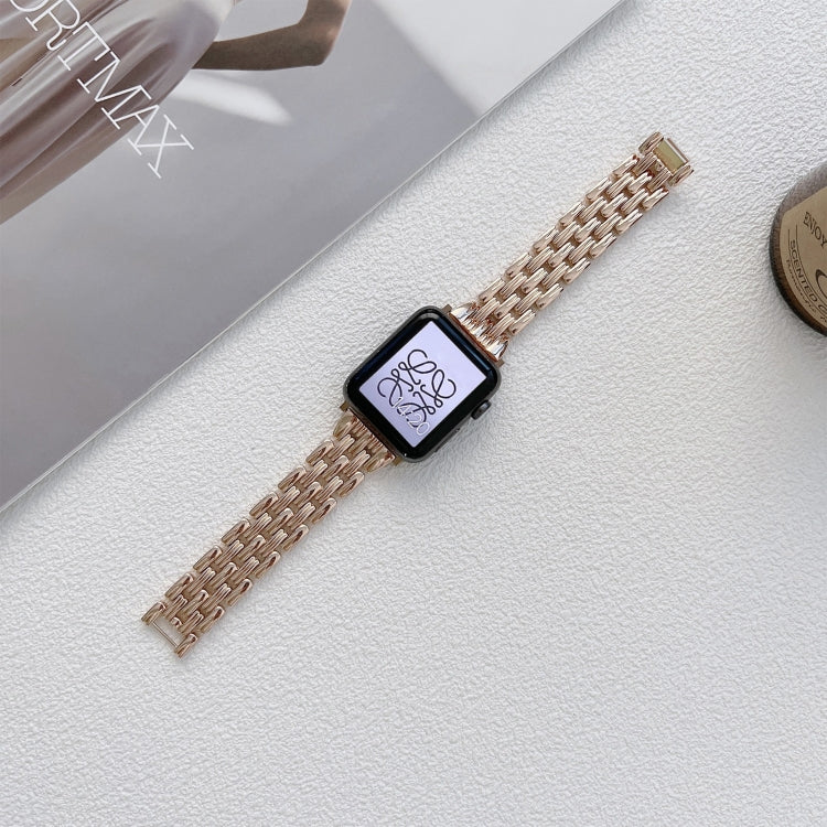 Five Baht Stripes Stainless Steel Strap Watch Band For Apple Watch Series 9&8&7 41mm / SE 3&SE 2&6&SE&5&4 40mm / 3&2&1 38mm(Rose Gold) by bashfashion