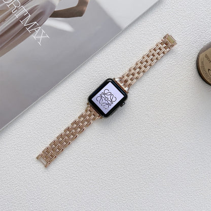 Five Baht Stripes Stainless Steel Strap Watch Band For Apple Watch Series 9&8&7 41mm / SE 3&SE 2&6&SE&5&4 40mm / 3&2&1 38mm(Rose Gold) by bashfashion