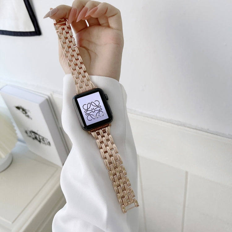 Five Baht Stripes Stainless Steel Strap Watch Band For Apple Watch Series 9&8&7 41mm / SE 3&SE 2&6&SE&5&4 40mm / 3&2&1 38mm(Rose Gold) by bashfashion