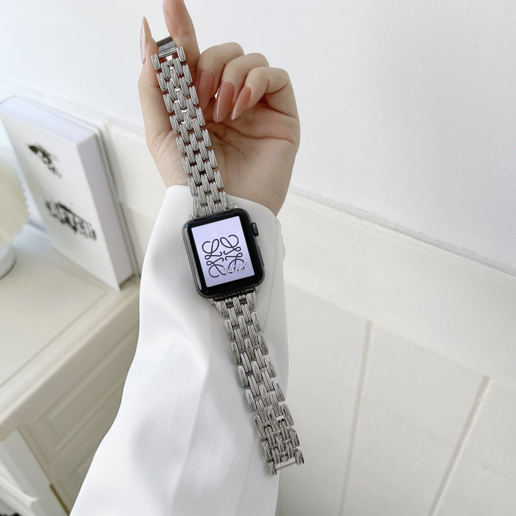 Five Baht Stripes Stainless Steel Strap Watch Band For Apple Watch Series 9&8&7 41mm / SE 3&SE 2&6&SE&5&4 40mm / 3&2&1 38mm(Silver) by bashfashion