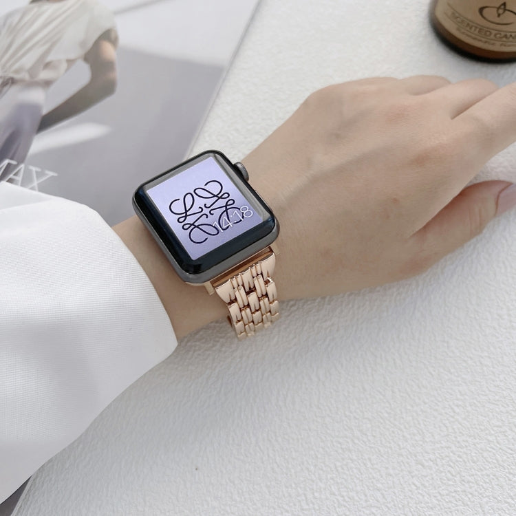 Five Baht Stripes Stainless Steel Strap Watch Band For Apple Watch Series 9&8&7 41mm / SE 3&SE 2&6&SE&5&4 40mm / 3&2&1 38mm(Rose Gold) by bashfashion