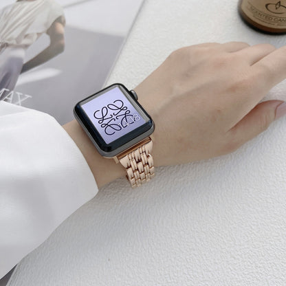 Five Baht Stripes Stainless Steel Strap Watch Band For Apple Watch Series 9&8&7 41mm / SE 3&SE 2&6&SE&5&4 40mm / 3&2&1 38mm(Rose Gold) by bashfashion