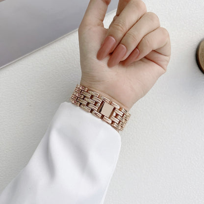 Five Baht Stripes Stainless Steel Strap Watch Band For Apple Watch Series 9&8&7 41mm / SE 3&SE 2&6&SE&5&4 40mm / 3&2&1 38mm(Black) by bashfashion