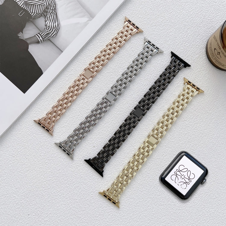 Five Baht Stripes Stainless Steel Strap Watch Band For Apple Watch Series 9&8&7 41mm / SE 3&SE 2&6&SE&5&4 40mm / 3&2&1 38mm(Rose Gold) by bashfashion