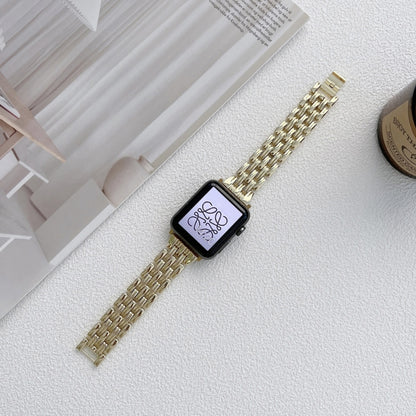 Five Baht Stripes Stainless Steel Strap Watch Band For Apple Watch Ultra 49mm&Watch Ultra 2 49mm / Series 9&8&7 45mm / SE 3&SE 2&6&SE&5&4 44mm / 3&2&1 42mm(Gold) by bashfashion