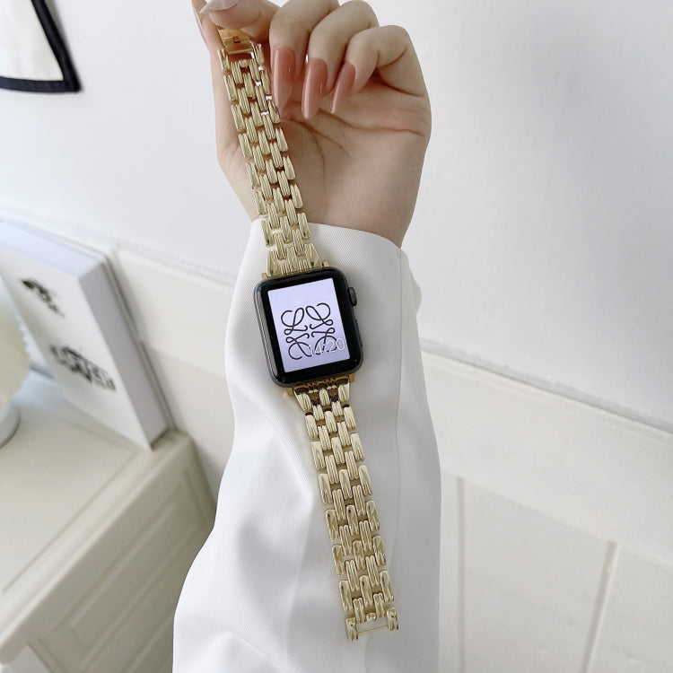 Five Baht Stripes Stainless Steel Strap Watch Band For Apple Watch Ultra 49mm&Watch Ultra 2 49mm / Series 9&8&7 45mm / SE 3&SE 2&6&SE&5&4 44mm / 3&2&1 42mm(Gold) by bashfashion