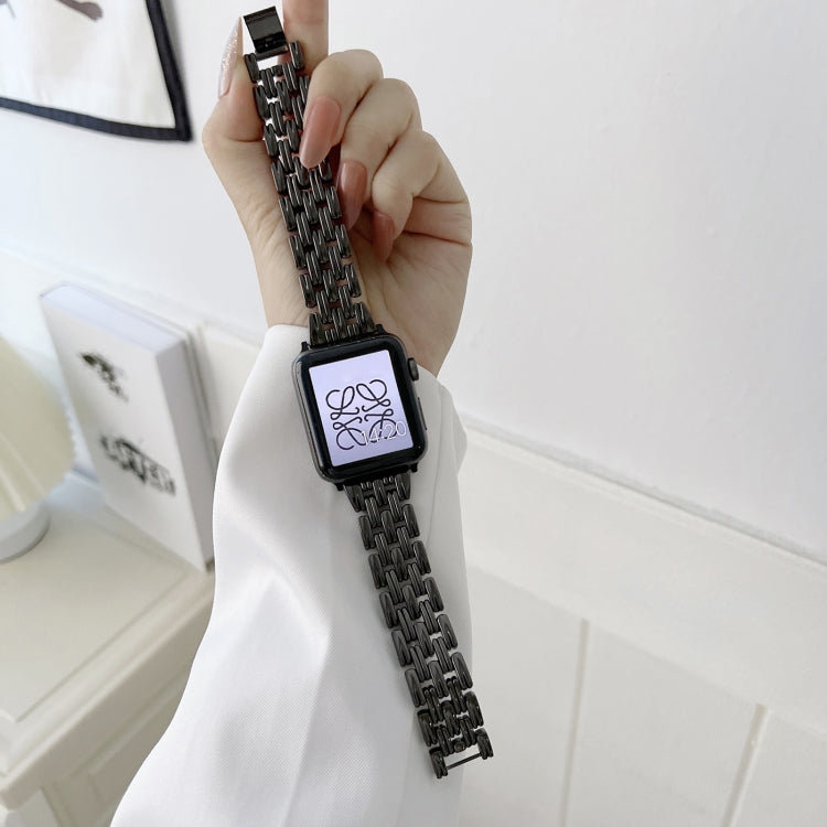 Five Baht Stripes Stainless Steel Strap Watch Band For Apple Watch Ultra 49mm&Watch Ultra 2 49mm / Series 9&8&7 45mm / SE 3&SE 2&6&SE&5&4 44mm / 3&2&1 42mm(Black) by bashfashion