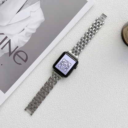 Five Baht Stripes Stainless Steel Strap Watch Band For Apple Watch Ultra 49mm&Watch Ultra 2 49mm / Series 9&8&7 45mm / SE 3&SE 2&6&SE&5&4 44mm / 3&2&1 42mm(Silver) by bashfashion