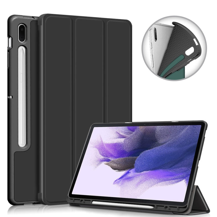 For Samsung Galaxy Tab S7 FE 12.4 Solid Color TPU Horizontal Flip Tablet Leather Case with 3-Fold Holder & Sleep / Wake-up Function(Black) by bashfashion