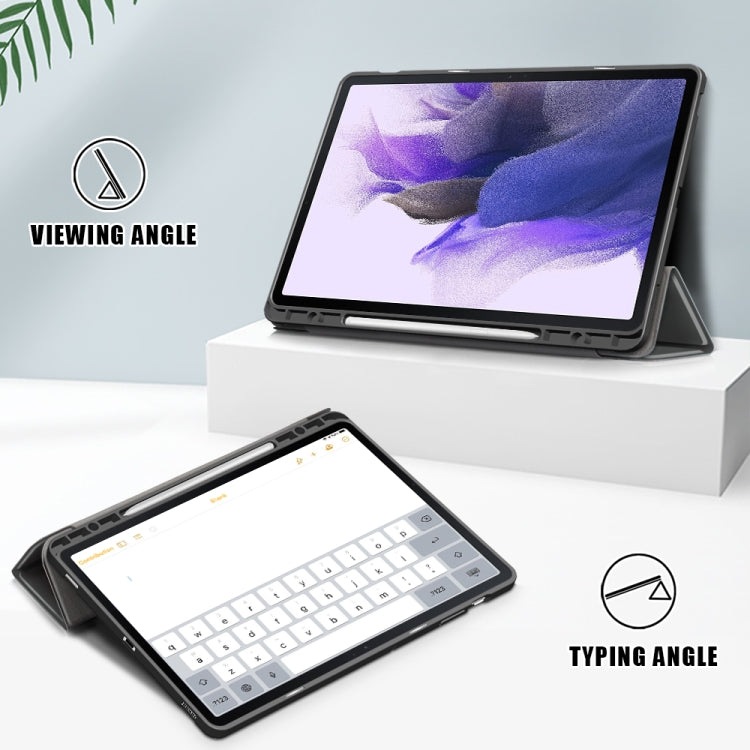 For Samsung Galaxy Tab S7 FE 12.4 Solid Color TPU Horizontal Flip Tablet Leather Case with 3-Fold Holder & Sleep / Wake-up Function(Grey) by bashfashion
