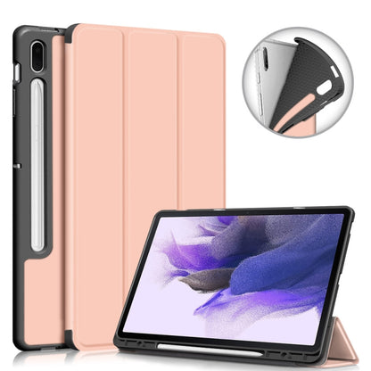 For Samsung Galaxy Tab S7 FE 12.4 Solid Color TPU Horizontal Flip Tablet Leather Case with 3-Fold Holder & Sleep / Wake-up Function(Rose Gold) by bashfashion