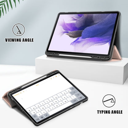 For Samsung Galaxy Tab S7 FE 12.4 Solid Color TPU Horizontal Flip Tablet Leather Case with 3-Fold Holder & Sleep / Wake-up Function(Rose Gold) by bashfashion