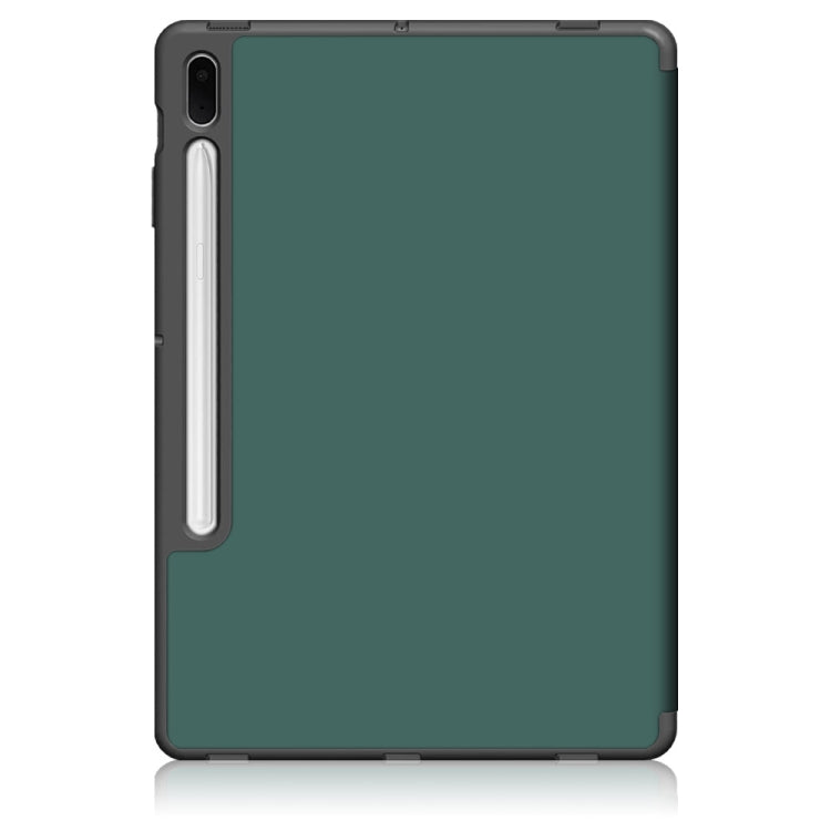 For Samsung Galaxy Tab S7 FE 12.4 Solid Color TPU Horizontal Flip Tablet Leather Case with 3-Fold Holder & Sleep / Wake-up Function(Dark Green) by bashfashion