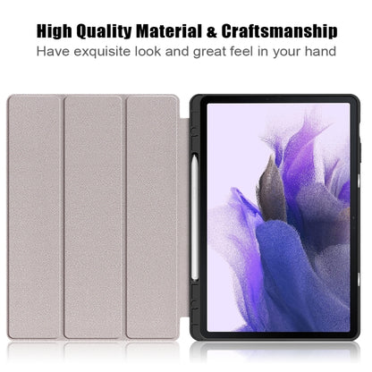 For Samsung Galaxy Tab S7 FE 12.4 Solid Color TPU Horizontal Flip Tablet Leather Case with 3-Fold Holder & Sleep / Wake-up Function(Dark Green) by bashfashion