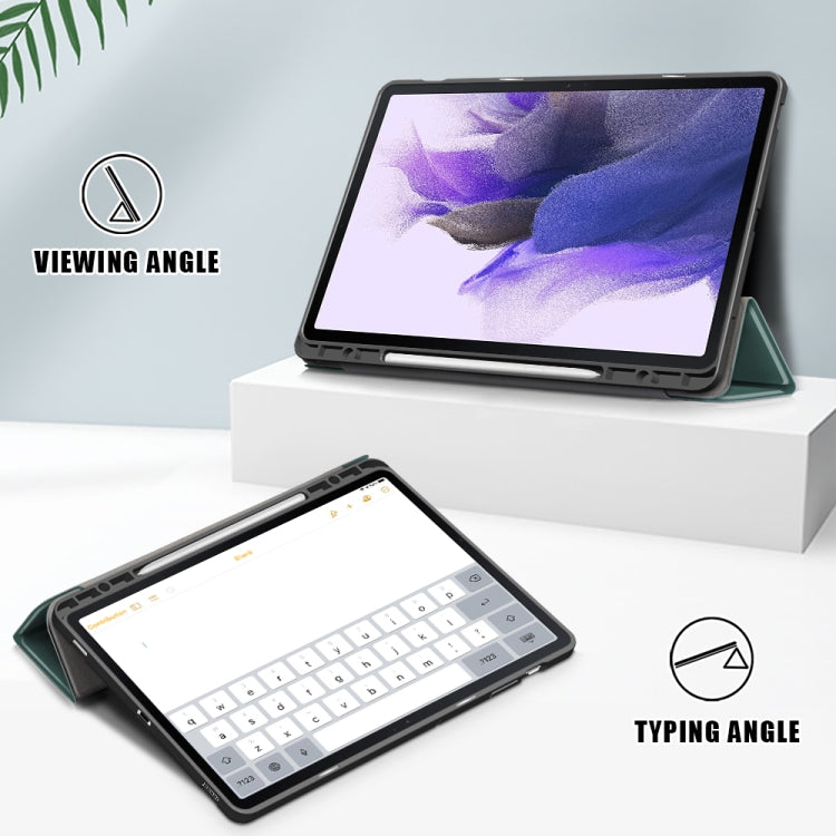 For Samsung Galaxy Tab S7 FE 12.4 Solid Color TPU Horizontal Flip Tablet Leather Case with 3-Fold Holder & Sleep / Wake-up Function(Dark Green) by bashfashion