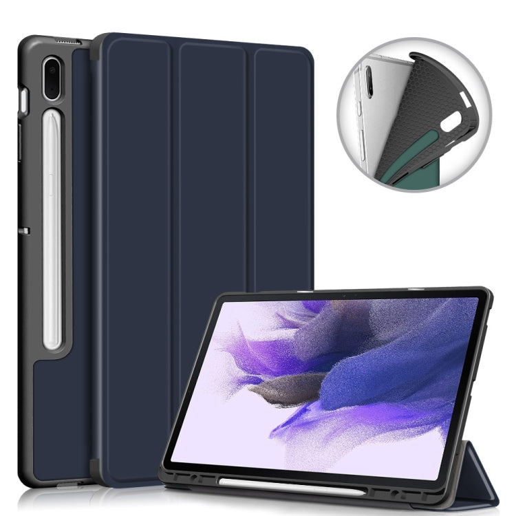 For Samsung Galaxy Tab S7 FE 12.4 Solid Color TPU Horizontal Flip Tablet Leather Case with 3-Fold Holder & Sleep / Wake-up Function(Dark Blue) by bashfashion