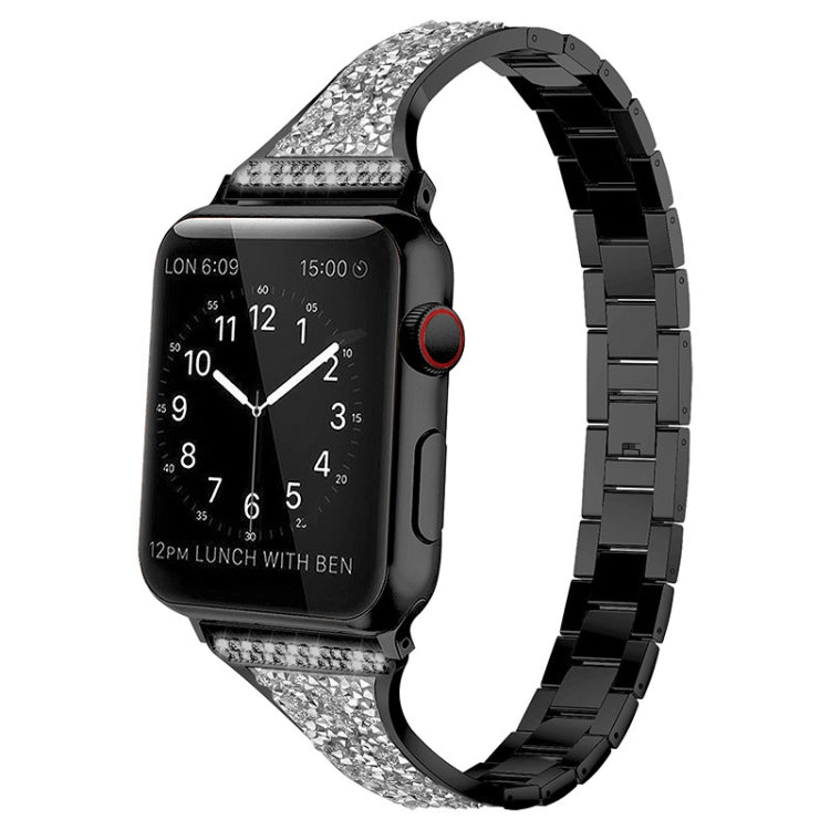 Diamond Encrusted Leather Strap Watch Band For Apple Watch Series 9&8&7 41mm / SE 3&SE 2&6&SE&5&4 40mm / 3&2&1 38mm(Black) by bashfashion