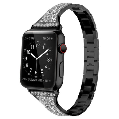Diamond Encrusted Leather Strap Watch Band For Apple Watch Series 9&8&7 41mm / SE 3&SE 2&6&SE&5&4 40mm / 3&2&1 38mm(Black) by bashfashion