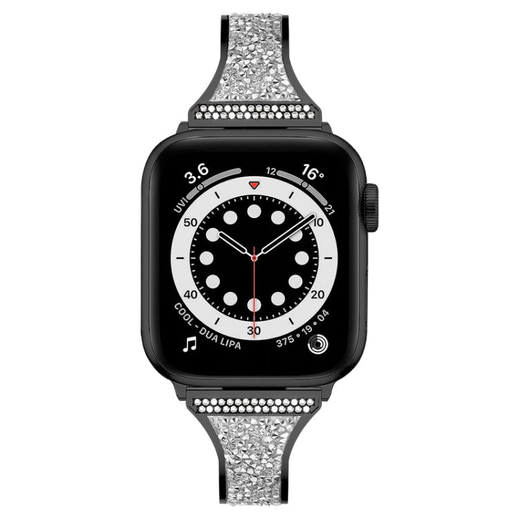 Diamond Encrusted Leather Strap Watch Band For Apple Watch Series 9&8&7 41mm / SE 3&SE 2&6&SE&5&4 40mm / 3&2&1 38mm(Black) by bashfashion