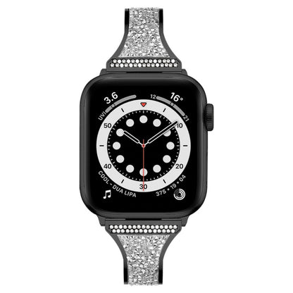 Diamond Encrusted Leather Strap Watch Band For Apple Watch Series 9&8&7 41mm / SE 3&SE 2&6&SE&5&4 40mm / 3&2&1 38mm(Black) by bashfashion
