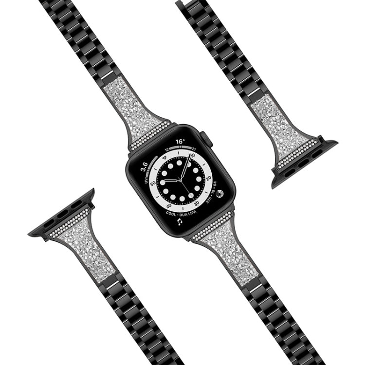 Diamond Encrusted Leather Strap Watch Band For Apple Watch Series 9&8&7 41mm / SE 3&SE 2&6&SE&5&4 40mm / 3&2&1 38mm(Black) by bashfashion