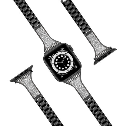 Diamond Encrusted Leather Strap Watch Band For Apple Watch Series 9&8&7 41mm / SE 3&SE 2&6&SE&5&4 40mm / 3&2&1 38mm(Black) by bashfashion