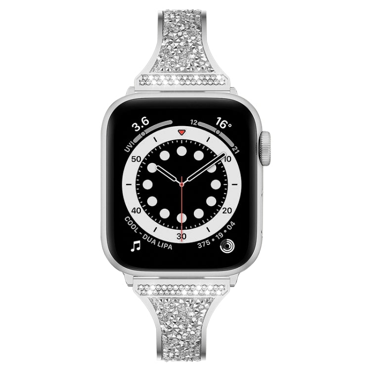 Diamond Encrusted Leather Strap Watch Band For Apple Watch Series 9&8&7 41mm / SE 3&SE 2&6&SE&5&4 40mm / 3&2&1 38mm(Silver) by bashfashion