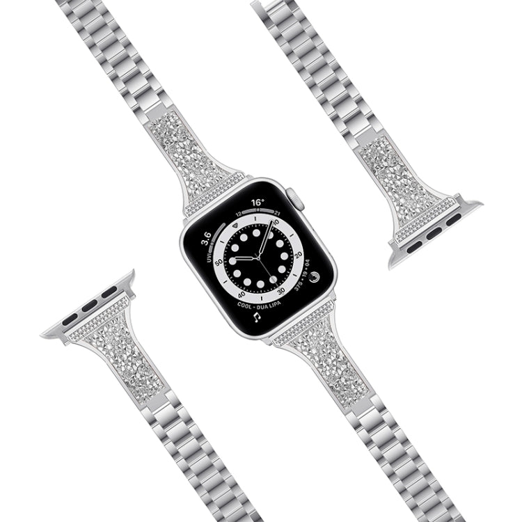 Diamond Encrusted Leather Strap Watch Band For Apple Watch Series 9&8&7 41mm / SE 3&SE 2&6&SE&5&4 40mm / 3&2&1 38mm(Silver) by bashfashion