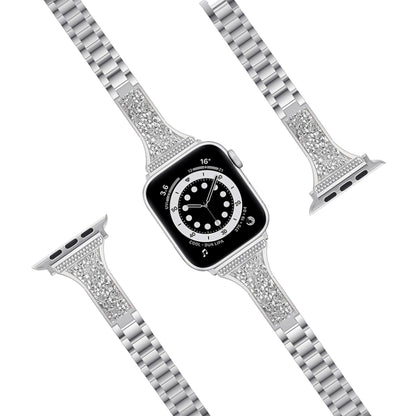 Diamond Encrusted Leather Strap Watch Band For Apple Watch Series 9&8&7 41mm / SE 3&SE 2&6&SE&5&4 40mm / 3&2&1 38mm(Silver) by bashfashion