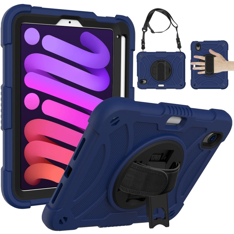 For iPad mini 6 / mini 2024 PC Hybrid Silicone Tablet Case with Holder & Hand Strap & Shoulder Strap(Navy Blue) by bashfashion