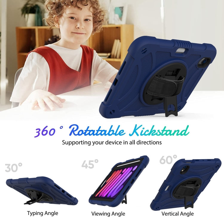 For iPad mini 6 / mini 2024 PC Hybrid Silicone Tablet Case with Holder & Hand Strap & Shoulder Strap(Navy Blue) by bashfashion