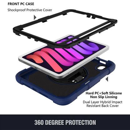 For iPad mini 6 / mini 2024 PC Hybrid Silicone Tablet Case with Holder & Hand Strap & Shoulder Strap(Navy Blue) by bashfashion