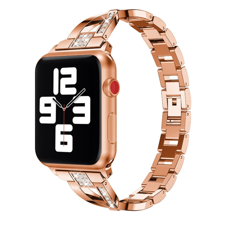Diamond Encrusted Stainless Steel Strap Watch Band For Apple Watch Series 9&8&7 41mm / SE 3&SE 2&6&SE&5&4 40mm / 3&2&1 38mm(Champagne Gold) by bashfashion