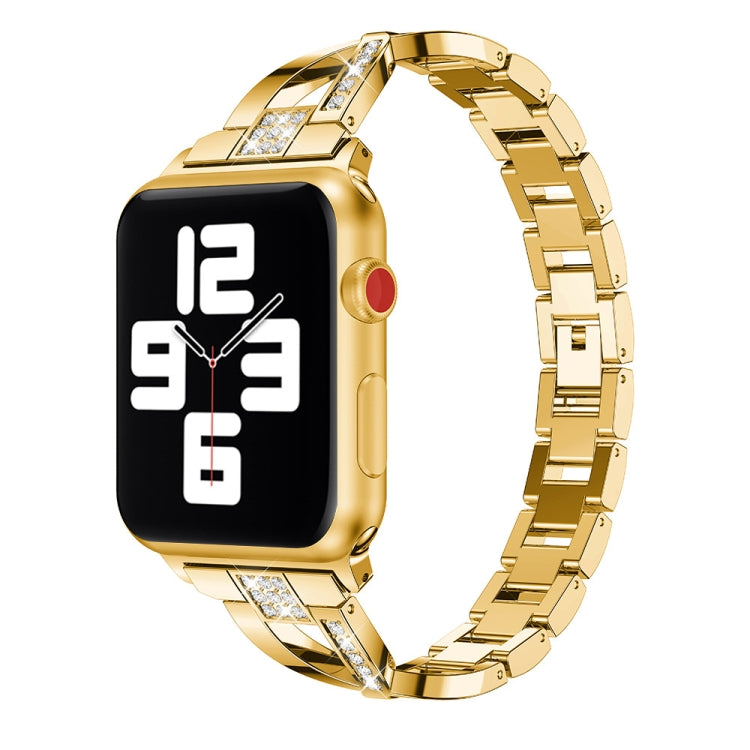 Diamond Encrusted Stainless Steel Strap Watch Band For Apple Watch Series 9&8&7 41mm / SE 3&SE 2&6&SE&5&4 40mm / 3&2&1 38mm(Gold) by bashfashion