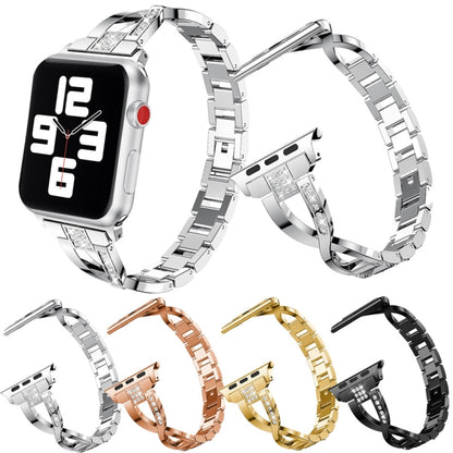 Diamond Encrusted Stainless Steel Strap Watch Band For Apple Watch Series 9&8&7 41mm / SE 3&SE 2&6&SE&5&4 40mm / 3&2&1 38mm(Gold) by bashfashion