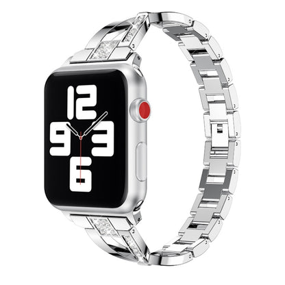 Diamond Encrusted Stainless Steel Strap Watch Band For Apple Watch Ultra 49mm&Watch Ultra 2 49mm / Series 9&8&7 45mm / SE 3&SE 2&6&SE&5&4 44mm / 3&2&1 42mm(Silver) by bashfashion