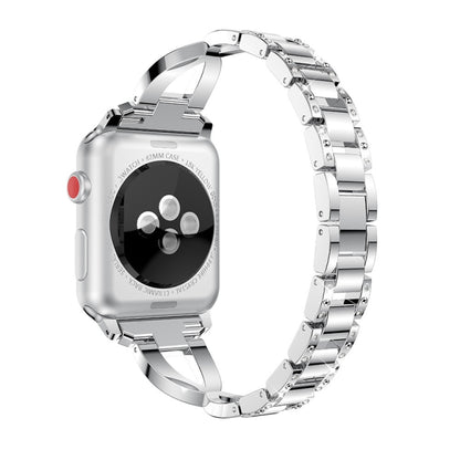 Diamond Encrusted Stainless Steel Strap Watch Band For Apple Watch Ultra 49mm&Watch Ultra 2 49mm / Series 9&8&7 45mm / SE 3&SE 2&6&SE&5&4 44mm / 3&2&1 42mm(Silver) by bashfashion